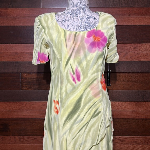 NWT Vintage 80s Frank Lyman Design Green Floral Midi Dress - Picture 4 of 12